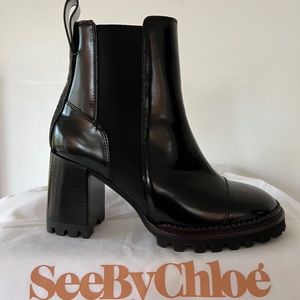 See by Cloe Mallory Patent Leather Lug Sole Chelsea Bootie EU37.5/US6.5